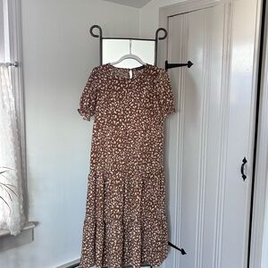 Pretty Garden Floral Print Ruffle Puff Sleeve High Waist Dress Small